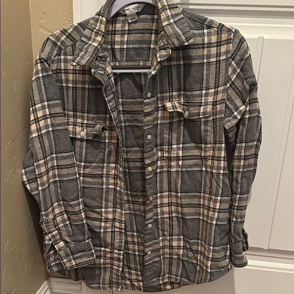 Old Navy Gray and Cream Casual Button Down Shirt